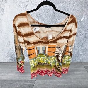 Jasmine Tan Graphic Crop Long Sleeve Tee NWT